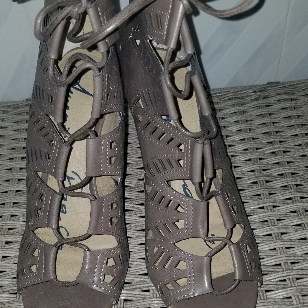 Taupe lace up sandals